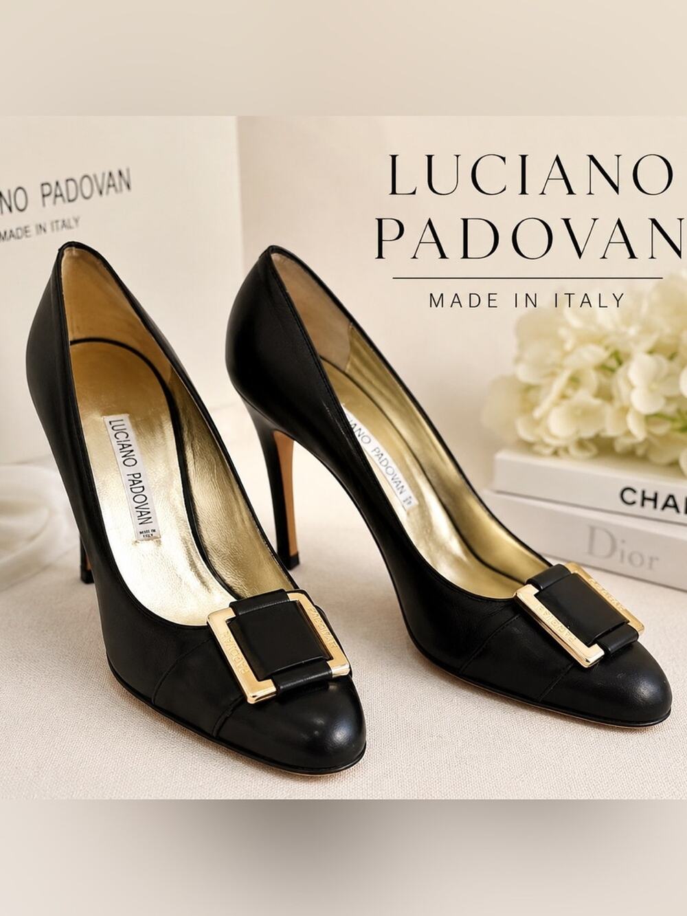 Luciano Padovan Black Leather Buckle Pumps Made in Italy Size 8- 8.5 (38 1/2)
